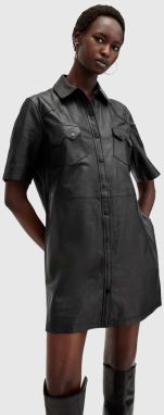 Kožené šaty AllSaints ROCK DRESS čierna farba, mini, rovný strih, W287DB