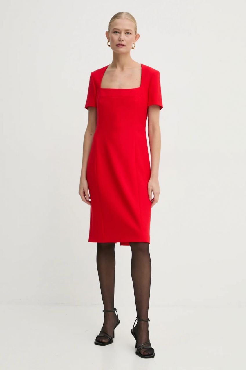 Šaty BOSS červená farba, mini, rovný strih, 50535199
