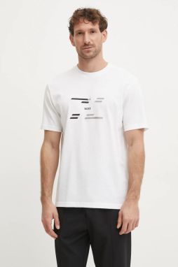 Bavlnené tričko Boss Green pánske, béžová farba, s potlačou, 50530997