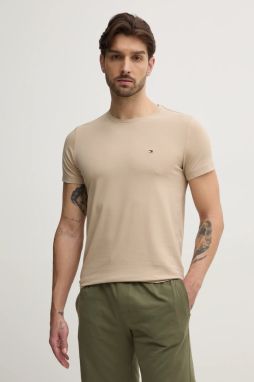 Tričko Tommy Hilfiger pánske, béžová farba, jednofarebné, MW0MW10800