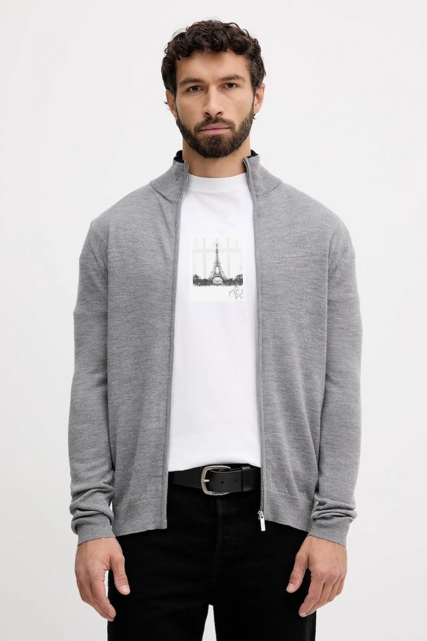 Vlnený sveter Karl Lagerfeld šedá farba, 554399.655004