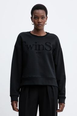 Bavlnená mikina Twinset čierna farba, s potlačou, 252TT2330