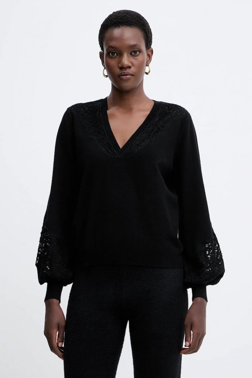 Sveter s prímesou vlny Twinset čierna farba, 252TT3440