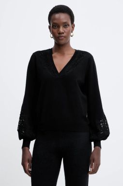 Sveter s prímesou vlny Twinset čierna farba, 252TT3440