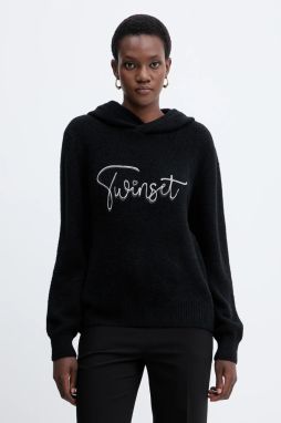 Sveter s prímesou vlny Twinset čierna farba, 252LL3EAA