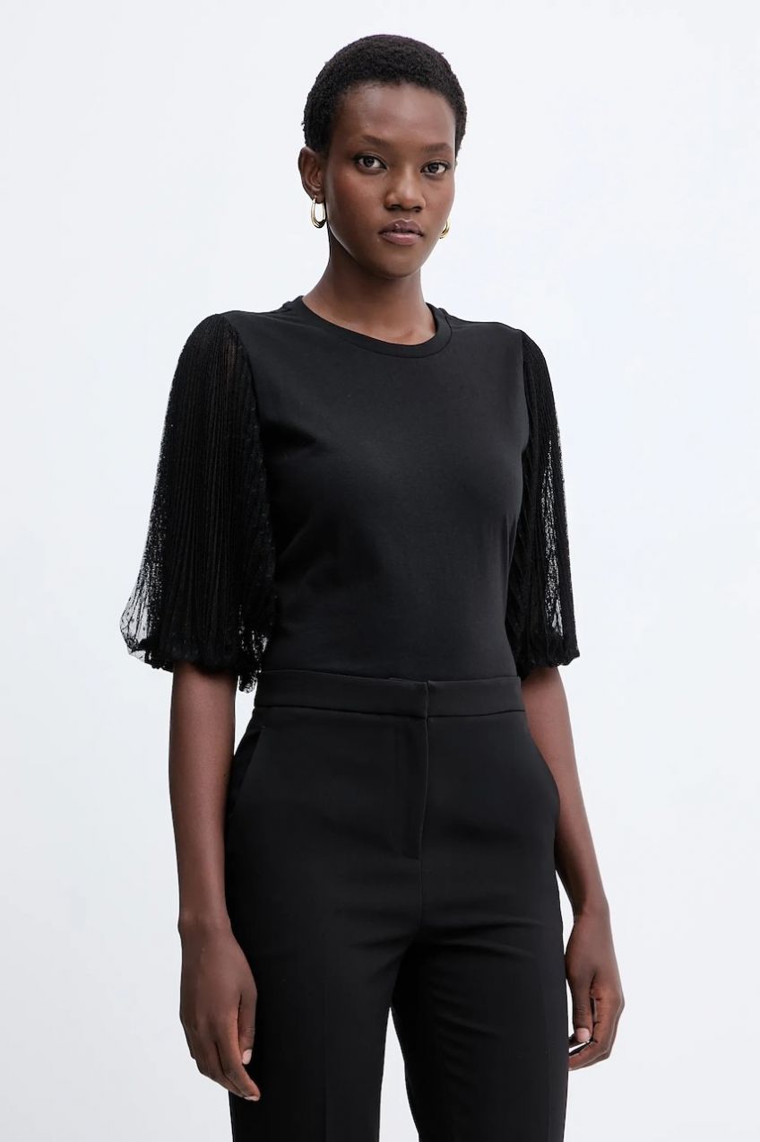 Bavlnená blúzka Twinset čierna farba, jednofarebná, 252TT2310