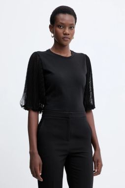 Bavlnená blúzka Twinset čierna farba, jednofarebná, 252TT2310