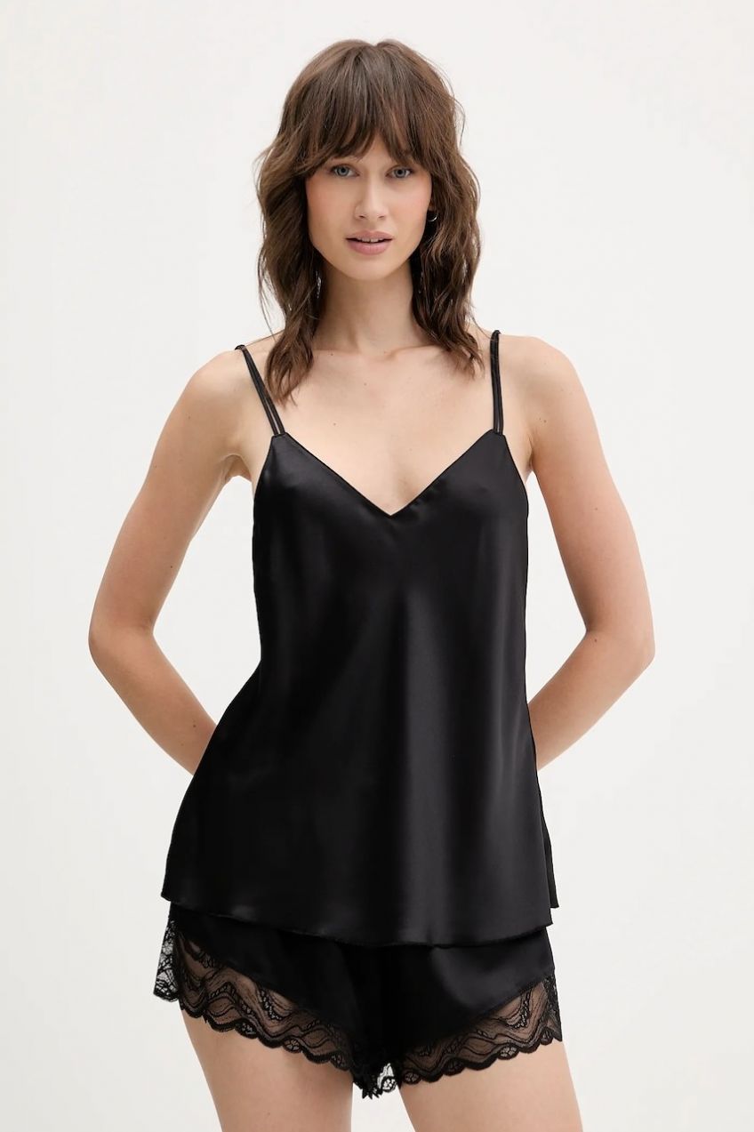 Pyžamo Calvin Klein Underwear dámske, čierna farba, saténové, LV00QS7577