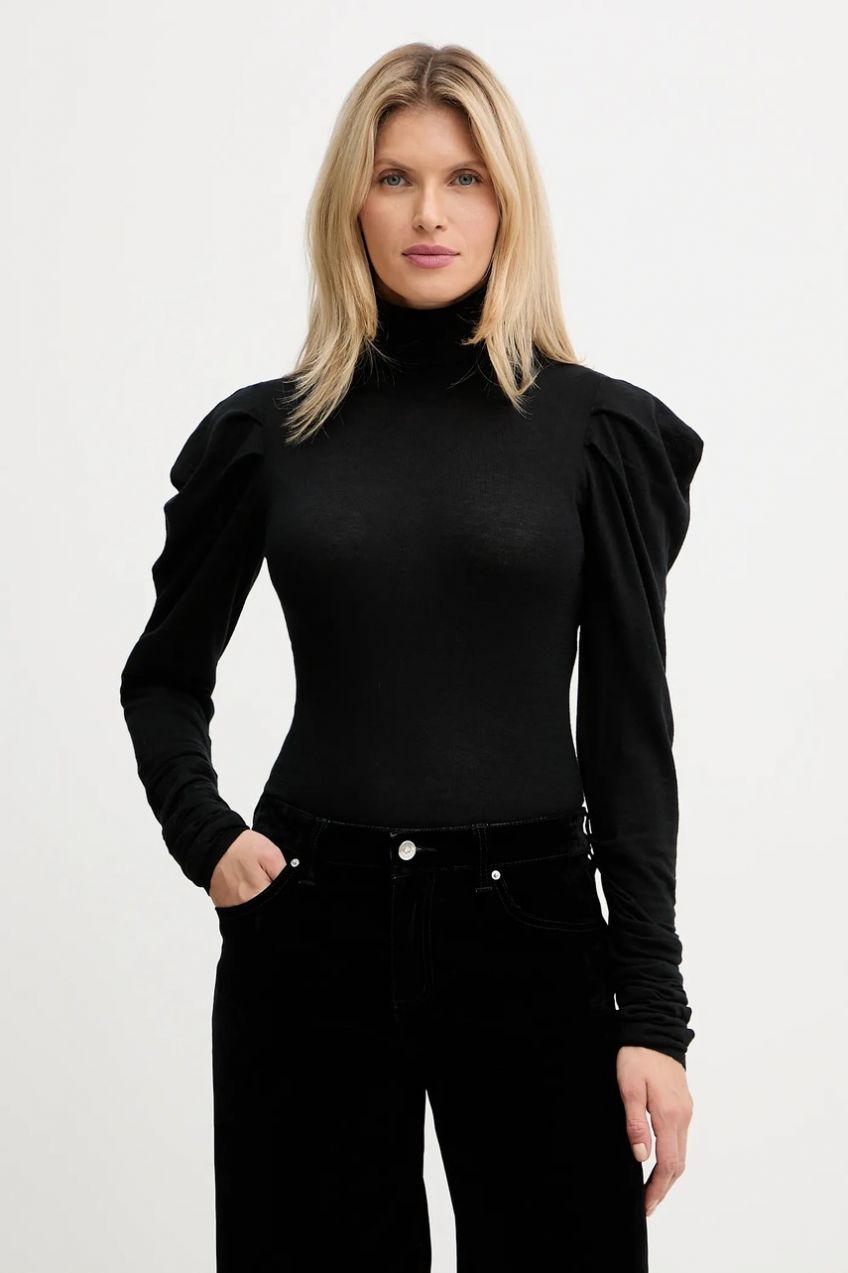 Sveter s prímesou vlny Twinset čierna farba, ľahké, s rolákom, 252AT3080