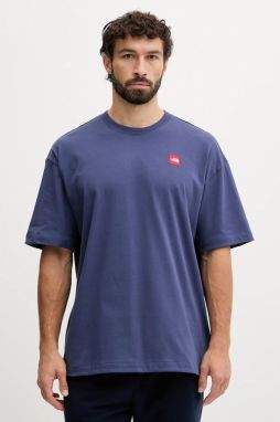 Bavlnené tričko The North Face Redbox pánske, modrá farba, s nášivkou, NF0A8EG5BOT1