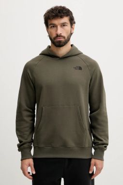 Bavlnená mikina The North Face zelená farba, s kapucňou, s potlačou, NF0A8E3KFA41