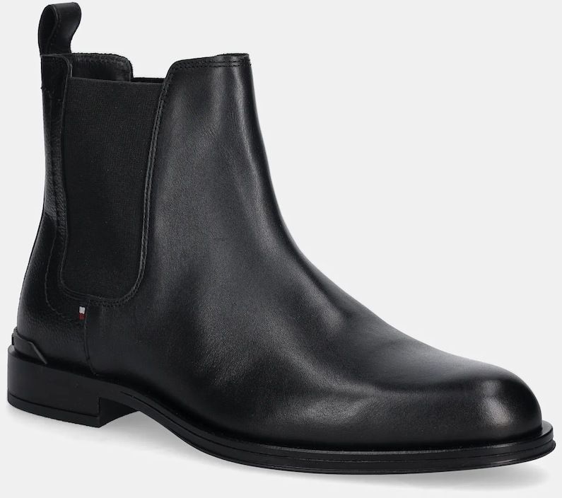 Kožené topánky chelsea Tommy Hilfiger CORPORATE HILFIGER LTH CHESLEA čierna farba, FM0FM05578