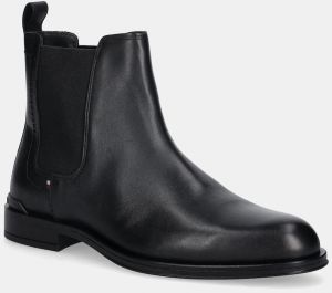 Kožené topánky chelsea Tommy Hilfiger CORPORATE HILFIGER LTH CHESLEA čierna farba, FM0FM05578
