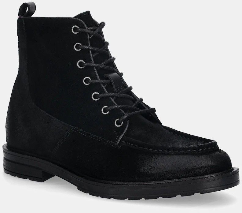 Semišové topánky Tommy Hilfiger CLEATED HILFIGER W SDE MOC BOOT čierna farba, FM0FM05599