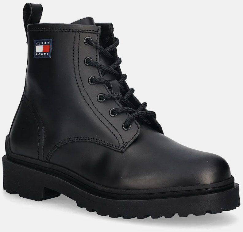 Kožená obuv Tommy Jeans TJM LACE UP RUBBERIZED čierna farba, EM0EM01628