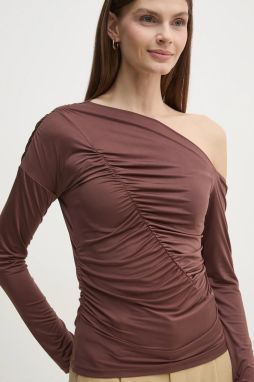 Blúzka Sisley dámska, hnedá farba, jednofarebná, 33TXL400X