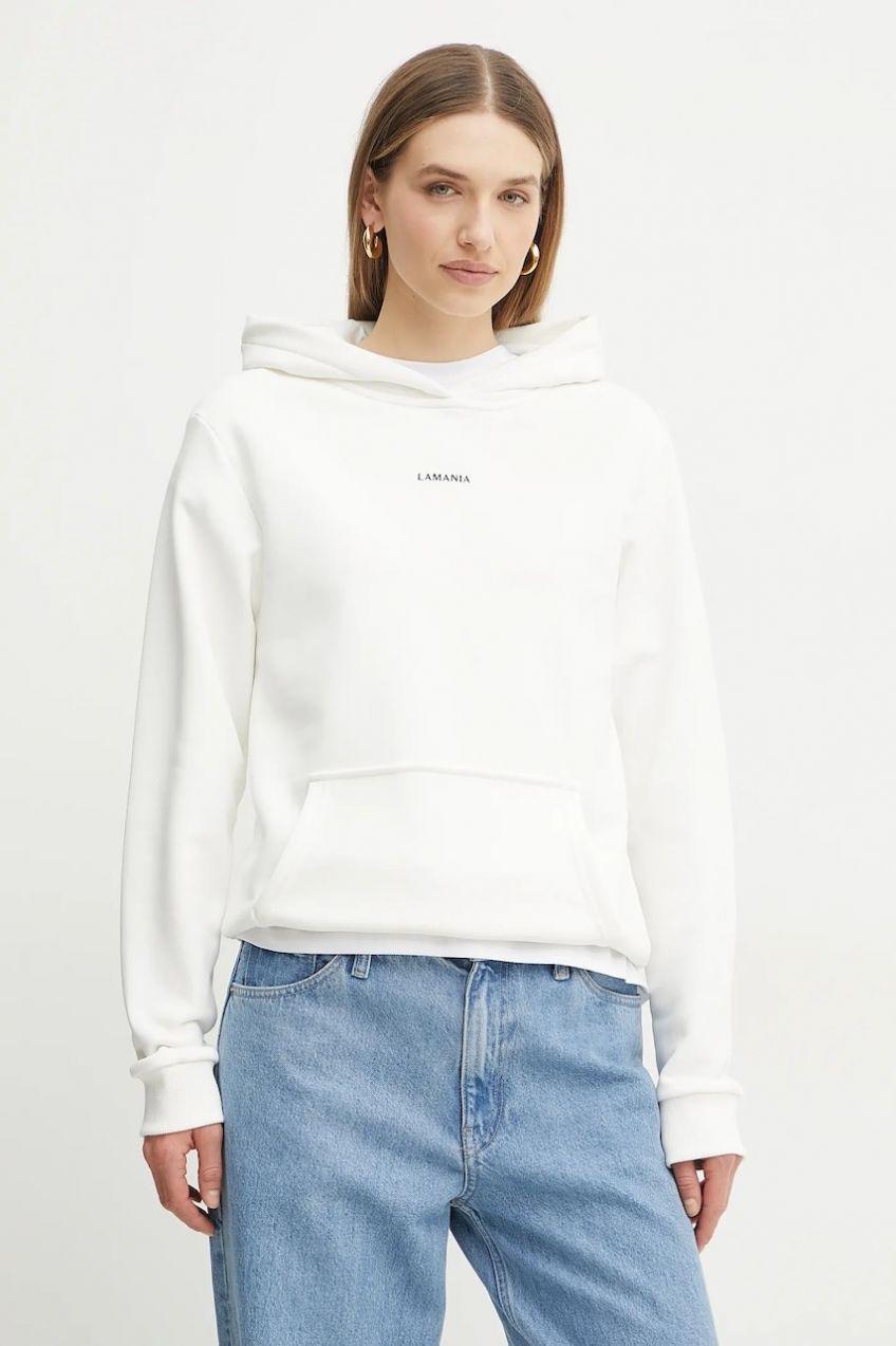 Mikina La Mania dámska, biela farba, s kapucňou, melanžová, ARIA