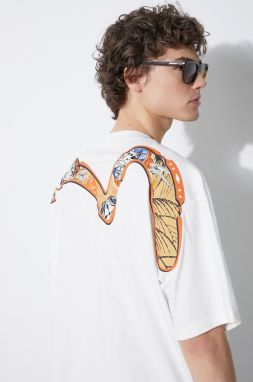 Bavlnené tričko Evisu Multi-Hanafuda Patches Daicock Printed SS Tee pánske, biela farba, s potlačou, 2ESHTM4TS1071