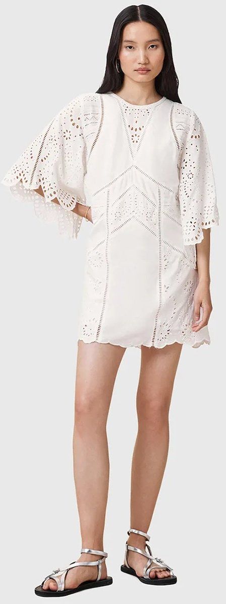 Bavlnené šaty AllSaints LUCI biela farba, mini, rovný strih, W138DC