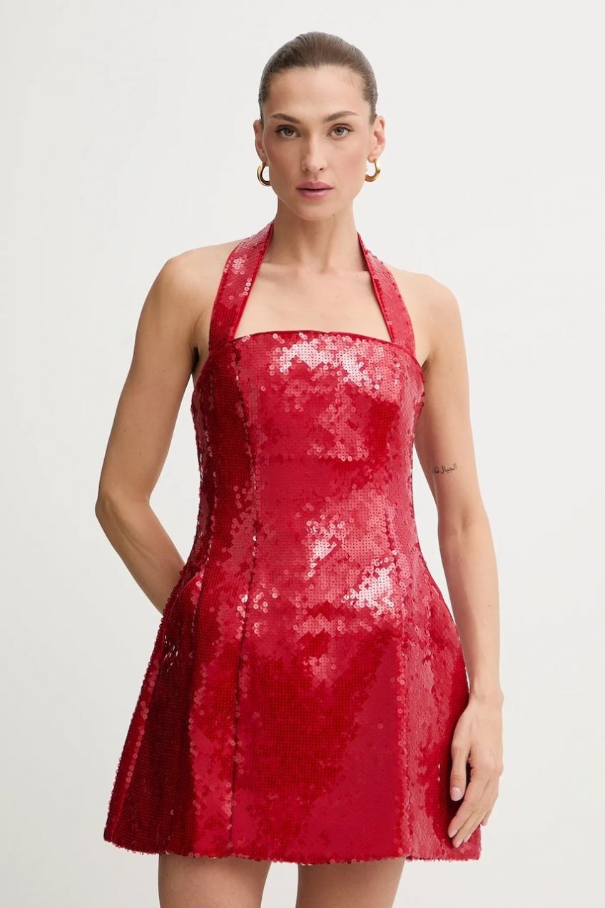 Šaty Bardot červená farba, mini, áčkový strih, 59857DB2