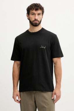 Bavlnené tričko Lindbergh pánske, čierna farba, s potlačou, 30.400120C