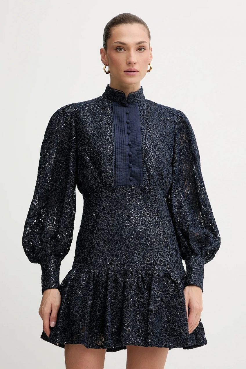 Šaty Bardot tmavomodrá farba, mini, áčkový strih, 58421DB4