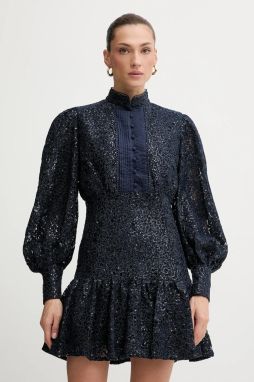 Šaty Bardot tmavomodrá farba, mini, áčkový strih, 58421DB4