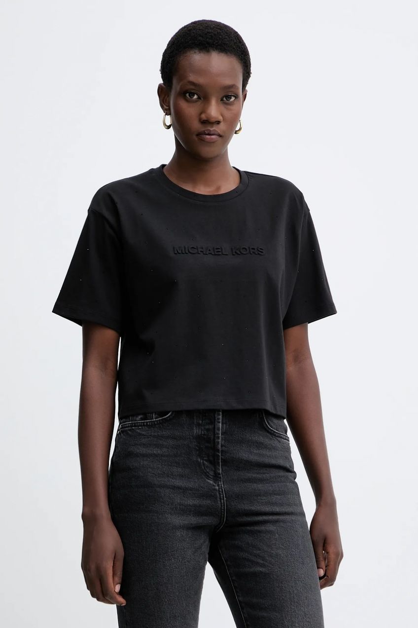 Bavlnené tričko MICHAEL Michael Kors dámske, čierna farba, MF551TR2ZU