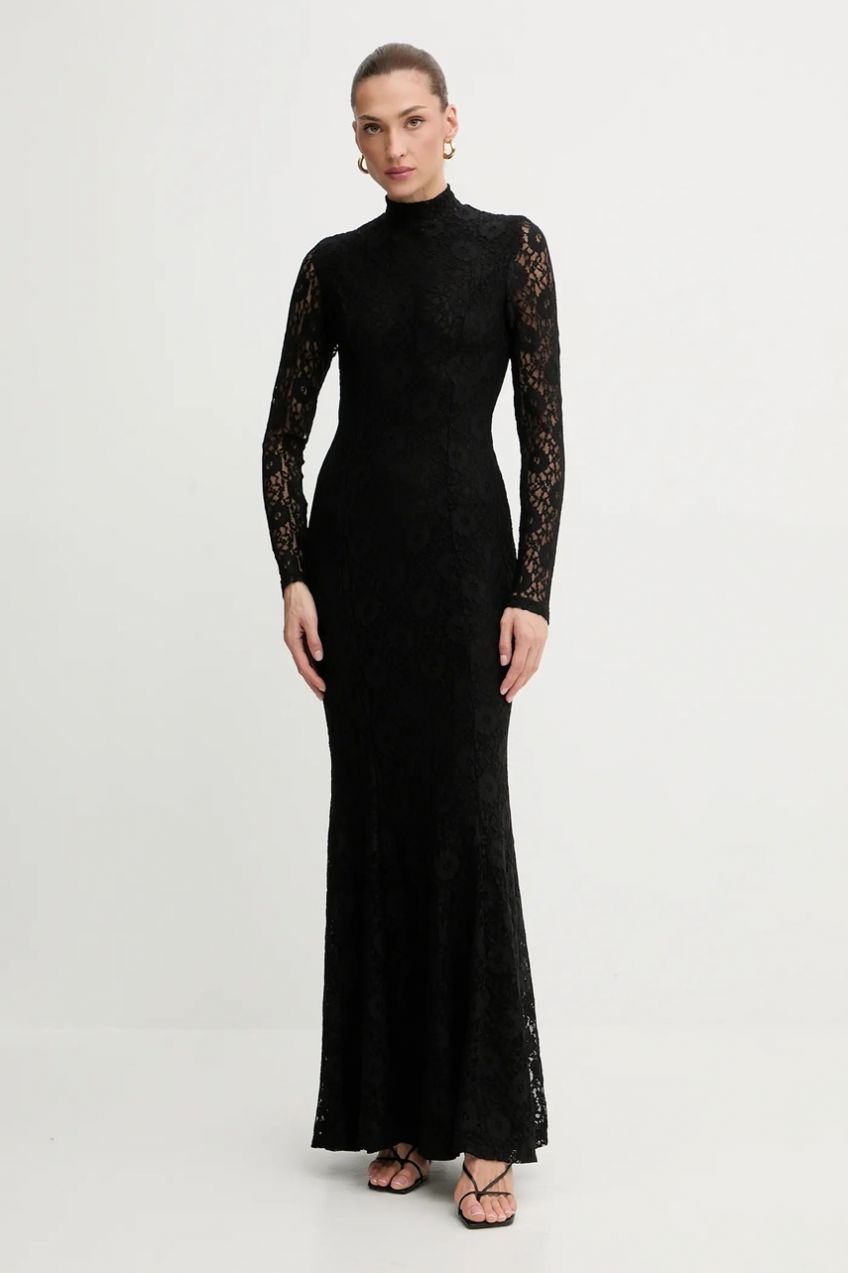 Šaty Bardot čierna farba, maxi, áčkový strih, 60076DB