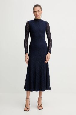 Šaty Bardot tmavomodrá farba, midi, áčkový strih, 59476DB2