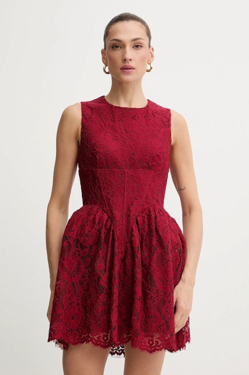 Šaty Bardot bordová farba, mini, áčkový strih, 60091DB