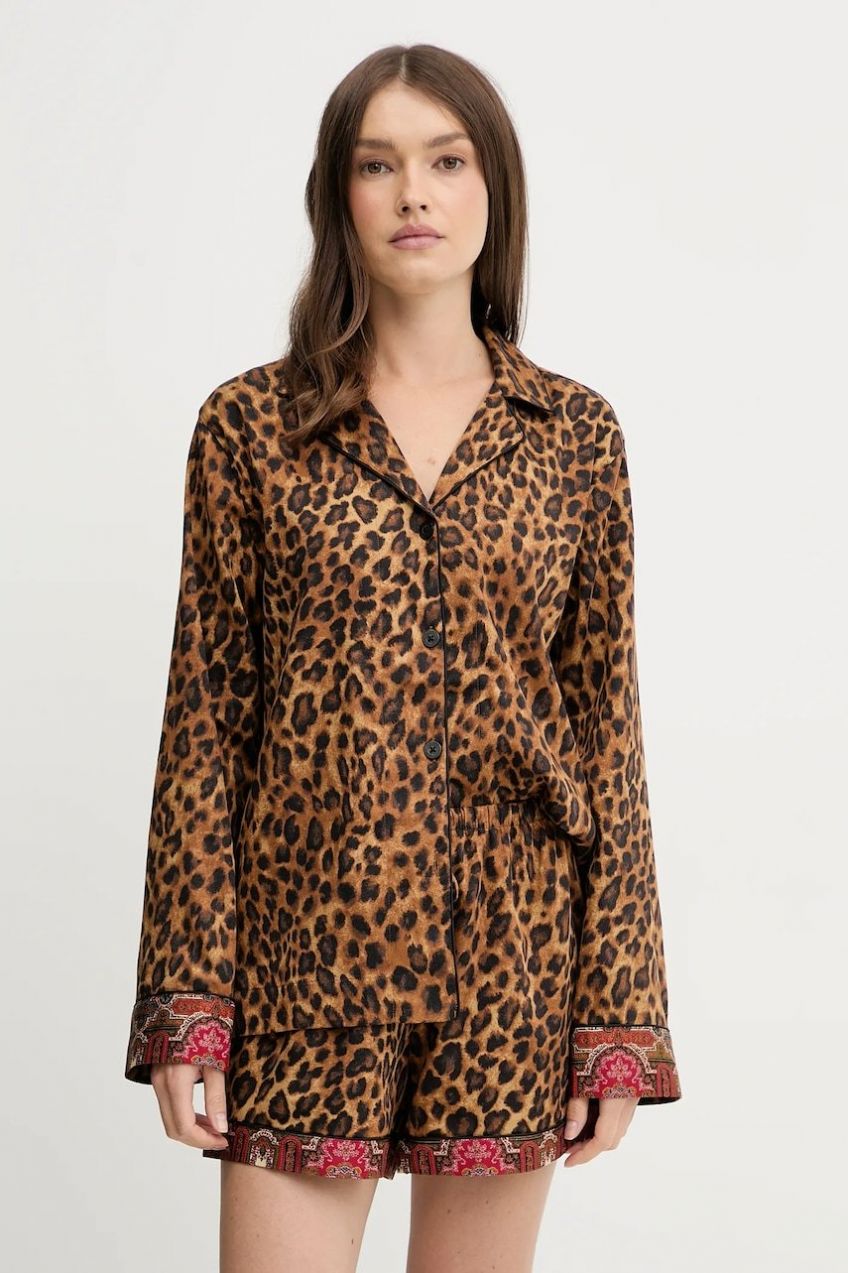 Pyžamo Lauren Ralph Lauren dámske, hnedá farba, ILN12460