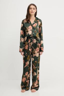 Pyžamo Lauren Ralph Lauren dámske, zelená farba, saténové, ILN72461