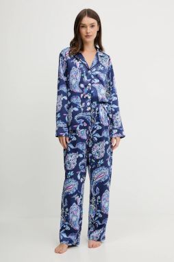 Pyžamo Lauren Ralph Lauren dámske, modrá farba, saténové, ILN92480