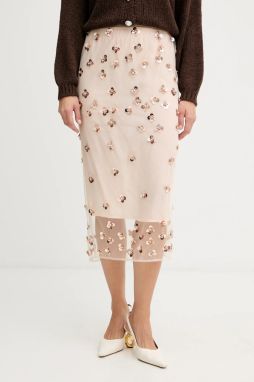 Sukňa Forte Forte béžová farba, midi, rovný strih, 14356.myskirt