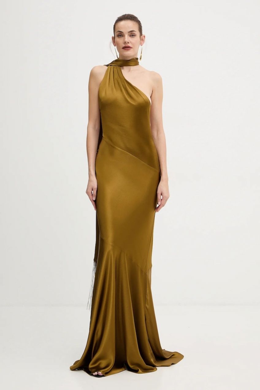 Šaty Retrofete Kelsa zelená farba, maxi, priliehavé, R-FW25-11950-17