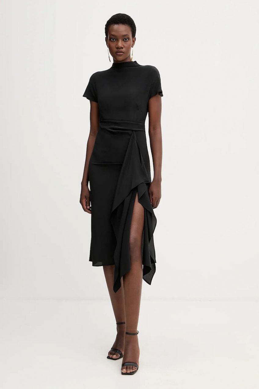 Hodvábne šaty Liviana Conti čierna farba, midi, áčkový strih, L5WS15