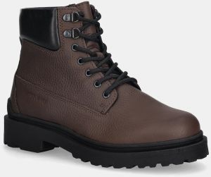 Topánky Tommy Jeans TJM LACE UP BOOT LEATHER hnedá farba, EM0EM01629