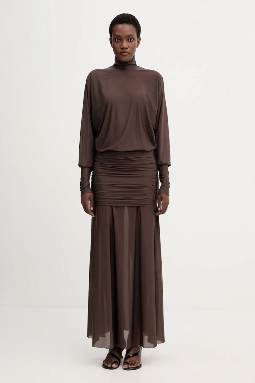 Šaty Aniye By hnedá farba, maxi, áčkový strih, 181423