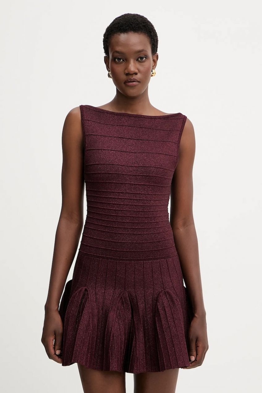 Šaty Retrofete Audrina bordová farba, mini, áčkový strih, PF24-9478