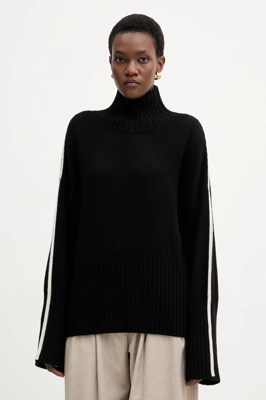 Vlnený sveter Pinko čierna farba, ľahké, s rolákom, 105396 A2PL