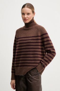 Vlnený sveter Tommy Hilfiger hnedá farba, s rolákom, WW0WW46413