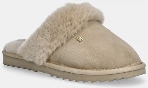 Kožené papuče Tommy Hilfiger TH SHEARLING HOUSE SHOE béžová farba, FW0FW09063