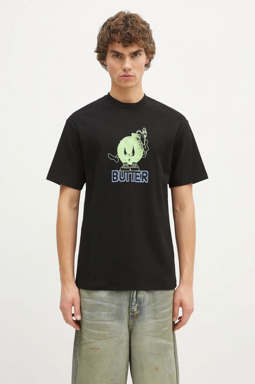 Bavlnené tričko Butter Goods Bomb Tee pánske, čierna farba, s potlačou, BG243100