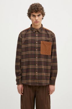Bavlnená košeľa Barbour Wolfwood OS Checked Shirt pánska, hnedá farba, regular, s klasickým golierom, MSH5508