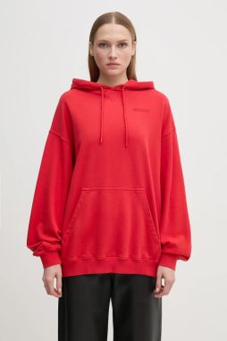 Bavlnená mikina Rotate Sweat Hoodie dámska, červená farba, s kapucňou, jednofarebná, 1124731292