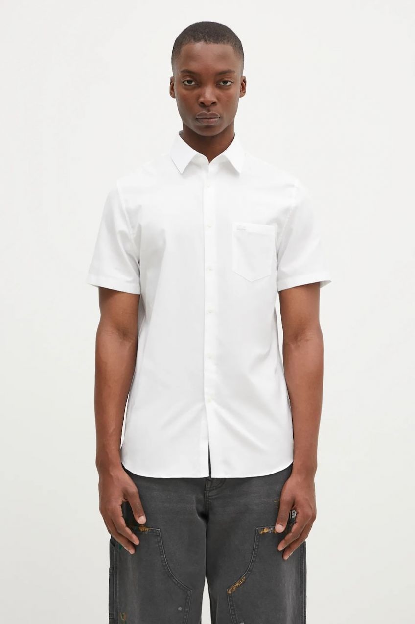 Bavlnená košeľa Lacoste pánska, biela farba, regular, s klasickým golierom, CH8528