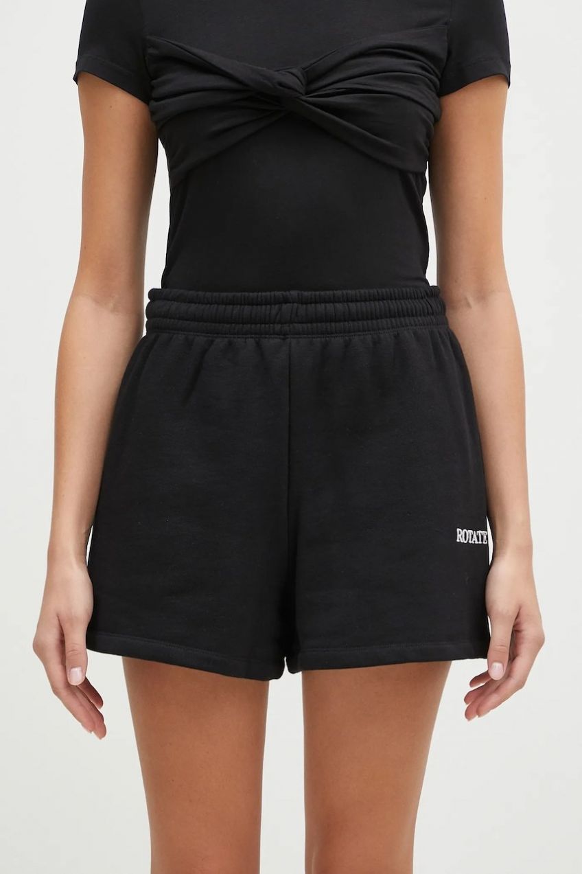Bavlnené šortky Rotate High Waist čierna farba, jednofarebné, vysoký pás, 112455100