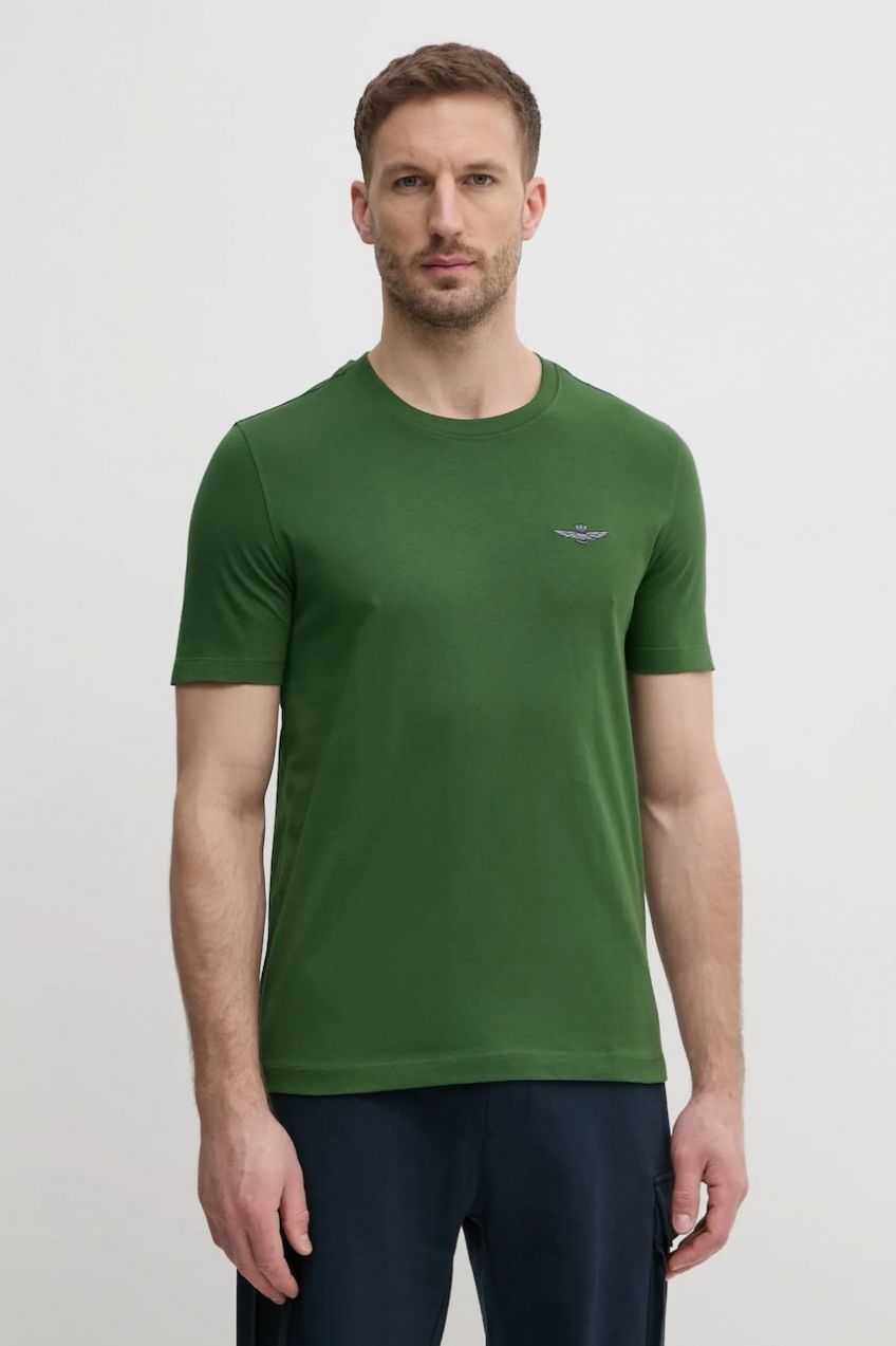 Bavlnené tričko Aeronautica Militare pánske, zelená farba, melanžové, TS2376J592
