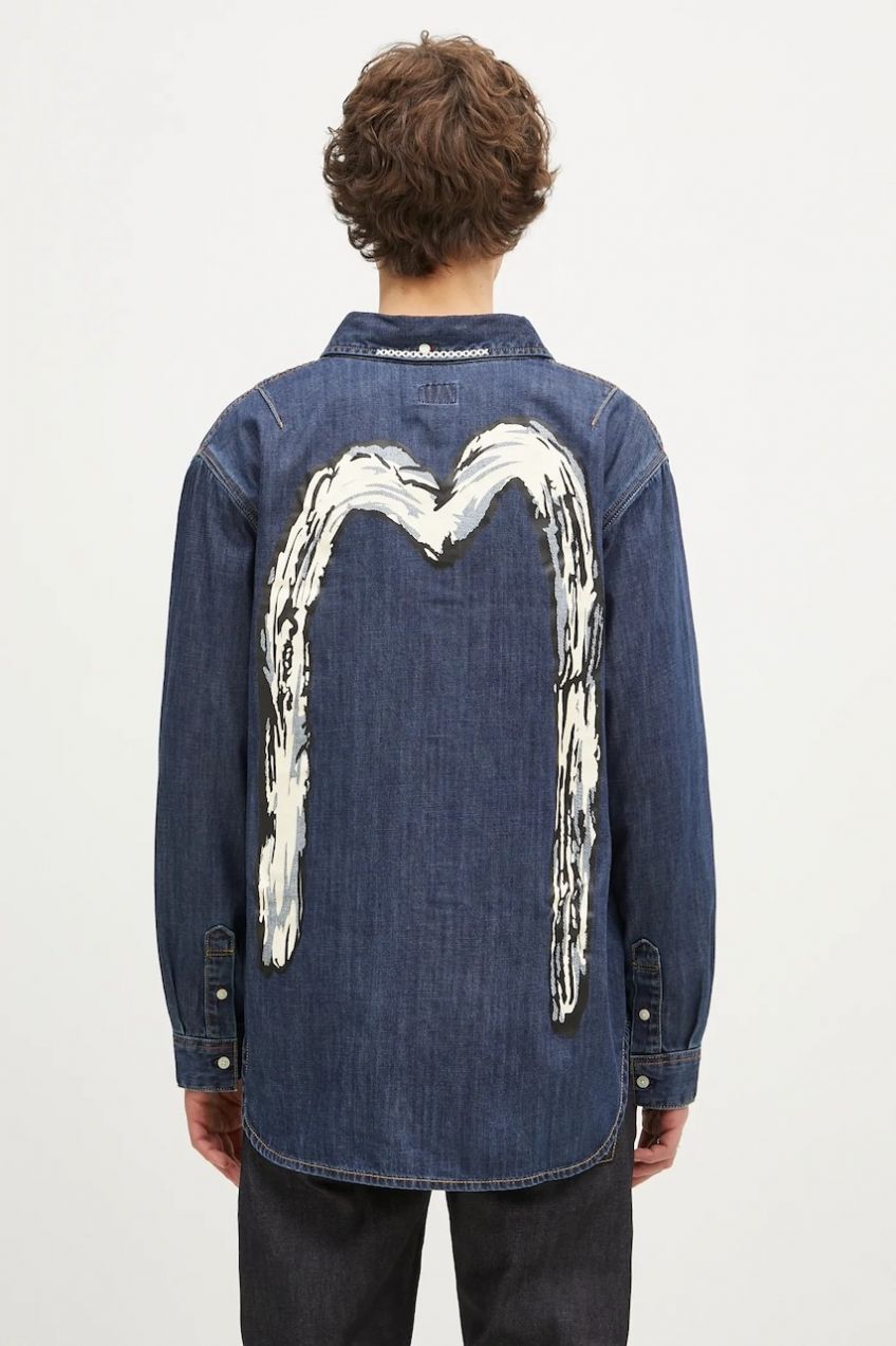 Rifľová košeľa Evisu Daicock Printed pánska, tmavomodrá farba, regular, s klasickým golierom, 2EAHTM4DL1031